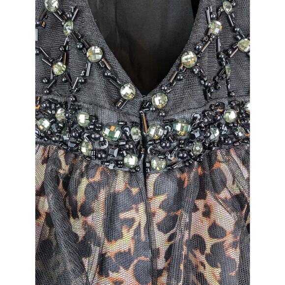 Rachel Allan 4072 Animal Print Beaded Halter Cocktail Prom Dress Tulle Black 8 - Picture 12 of 16